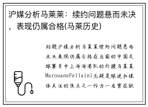 沪媒分析马莱莱：续约问题悬而未决，表现仍属合格(马莱历史)