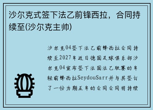 沙尔克式签下法乙前锋西拉，合同持续至(沙尔克主帅)