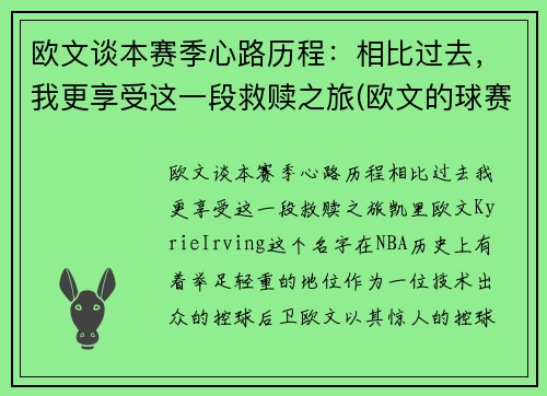 欧文谈本赛季心路历程：相比过去，我更享受这一段救赎之旅(欧文的球赛)