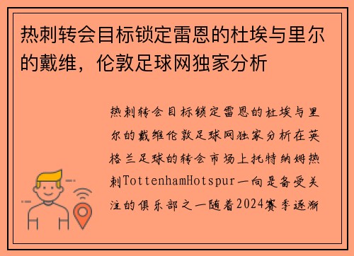 热刺转会目标锁定雷恩的杜埃与里尔的戴维，伦敦足球网独家分析